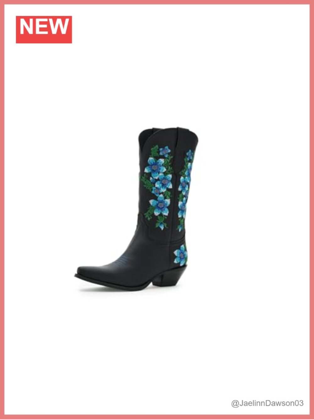Dingo Posie Leather Mid-Calf Western Boots Block Heel Snip Toe